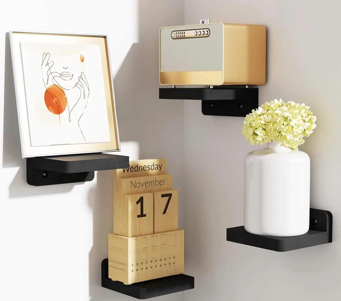 Mini Wooden Floating Shelves | 5 × 5 in | 4-Pack Wall Ledges | Rustic Home Display