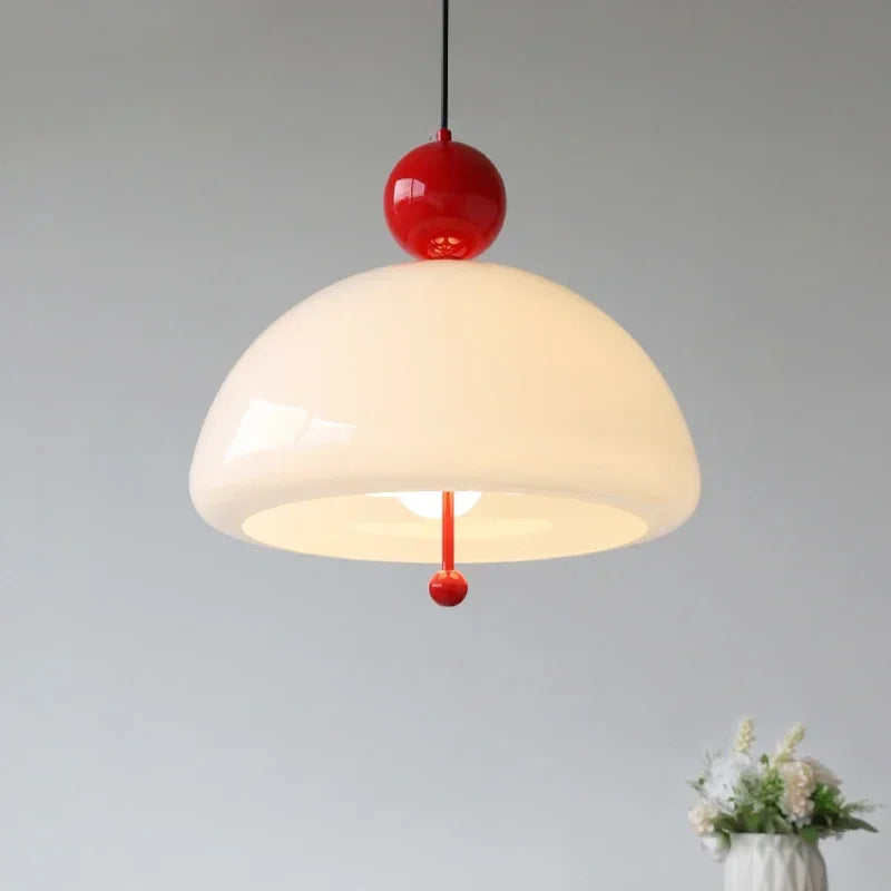 Bauhaus Retro Pendant Lamp | 15.7 x 15 in | Medieval Cream Glass Hanging Light | Nordic Colorful E27 Fixture | Brick by Brick