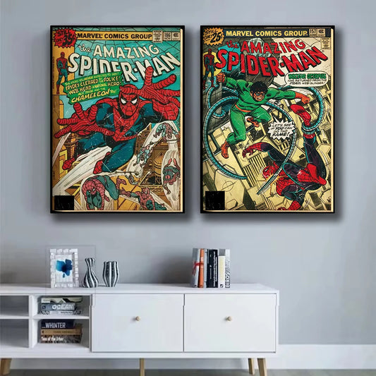 Spider-Man Canvas Wall Art | 5.1 - 21.7 in | Retro Marvel Superhero Poster | Unframed | Brick by Brick