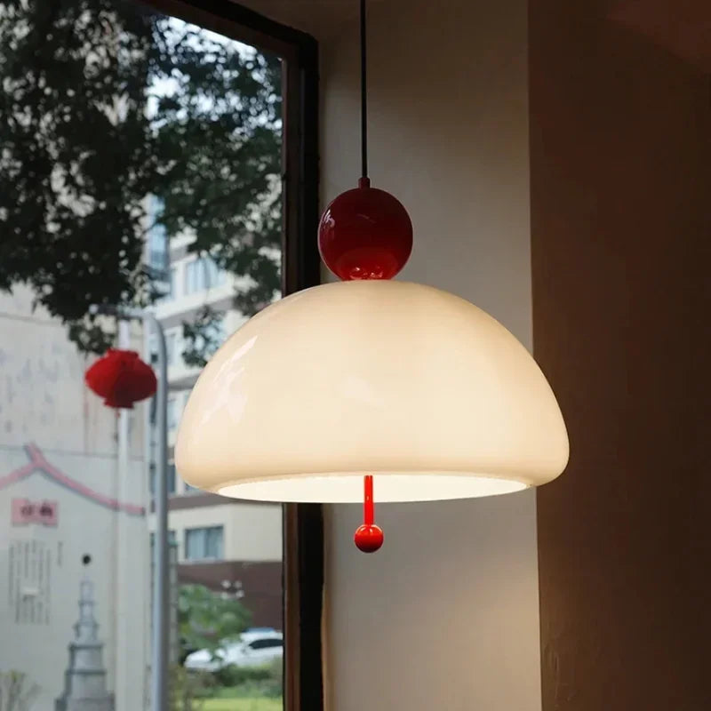 Bauhaus Retro Pendant Lamp | 15.7 x 15 in | Medieval Cream Glass Hanging Light | Nordic Colorful E27 Fixture | Brick by Brick