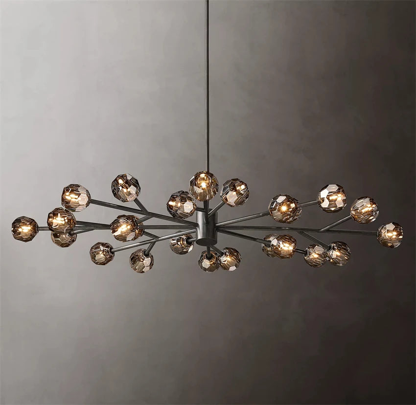 Black Smoke Crystal Ball Oval Chandelier | H7.9 - H11.8 in | LED Copper | K9 Glass Pendant | Brick by Brick