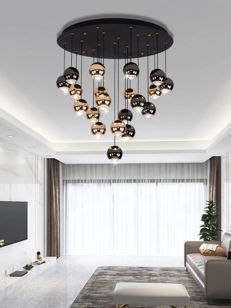 Modern Crystal Pendant Chandelier | H 59.1 - 98.4 in | Black Gold LED Ceiling Light | Luxury Lighting | Brick by Brick