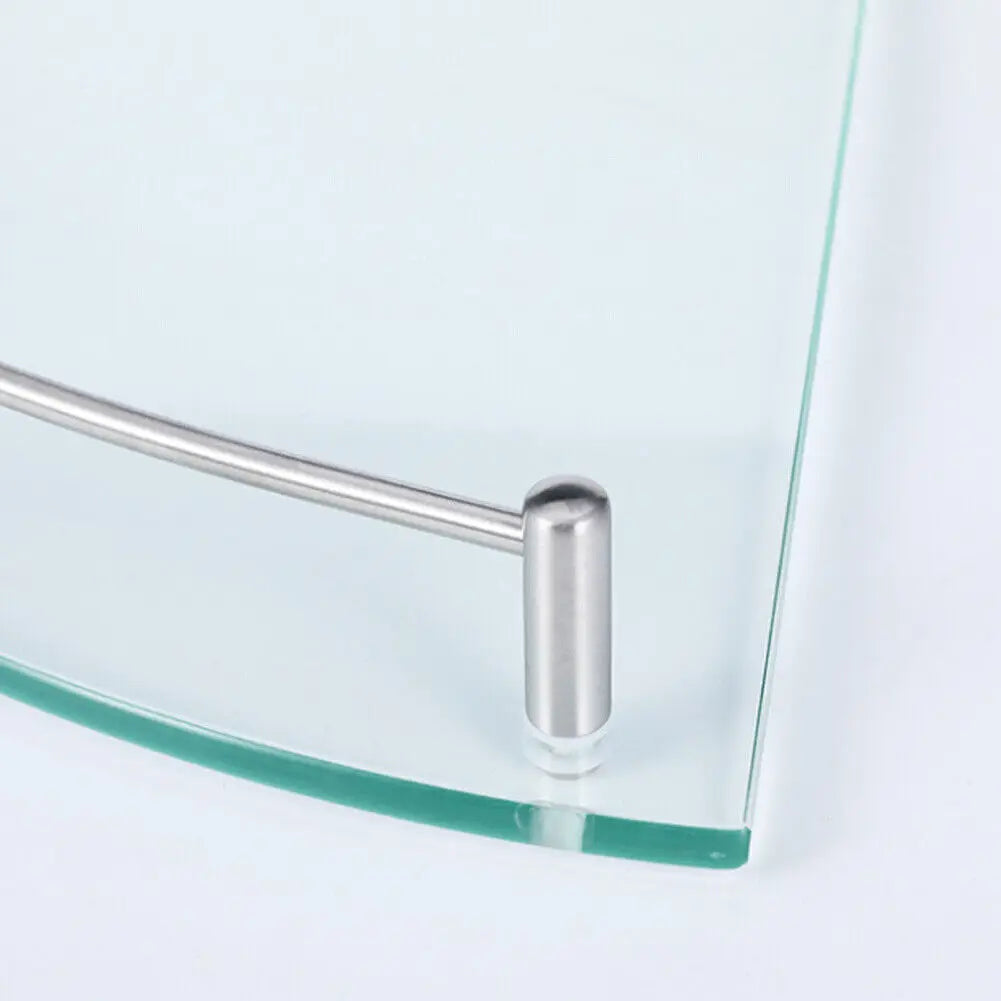 Clear Glass Corner Shower Shelf | 9.8 × 9.8 in | 2 or 3 Tier | Wall Mounted Bathroom Storage | Brick by Brick