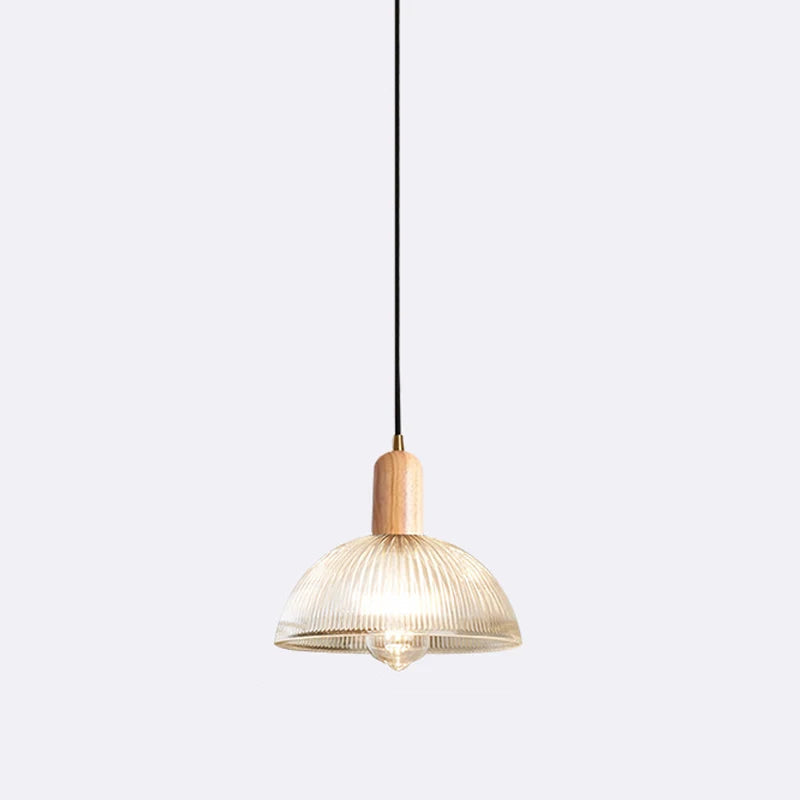 Retro Glass Pendant Light | 7.9in or 9.8in | Nordic Wood Hanging Lamp | Vintage Modern Ceiling Fixture | Brick by Brick