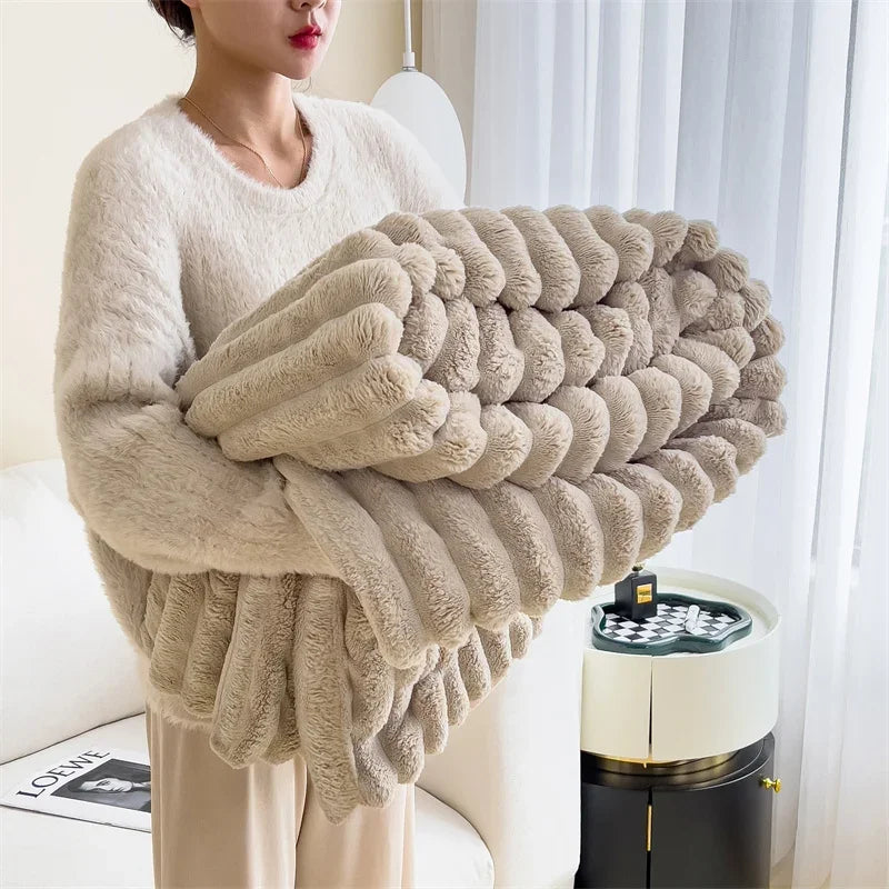 Cozy Fleece Throw Blanket | Checked Faux Lambswool | Ultra Soft Winter Blanket | Brick By Brick