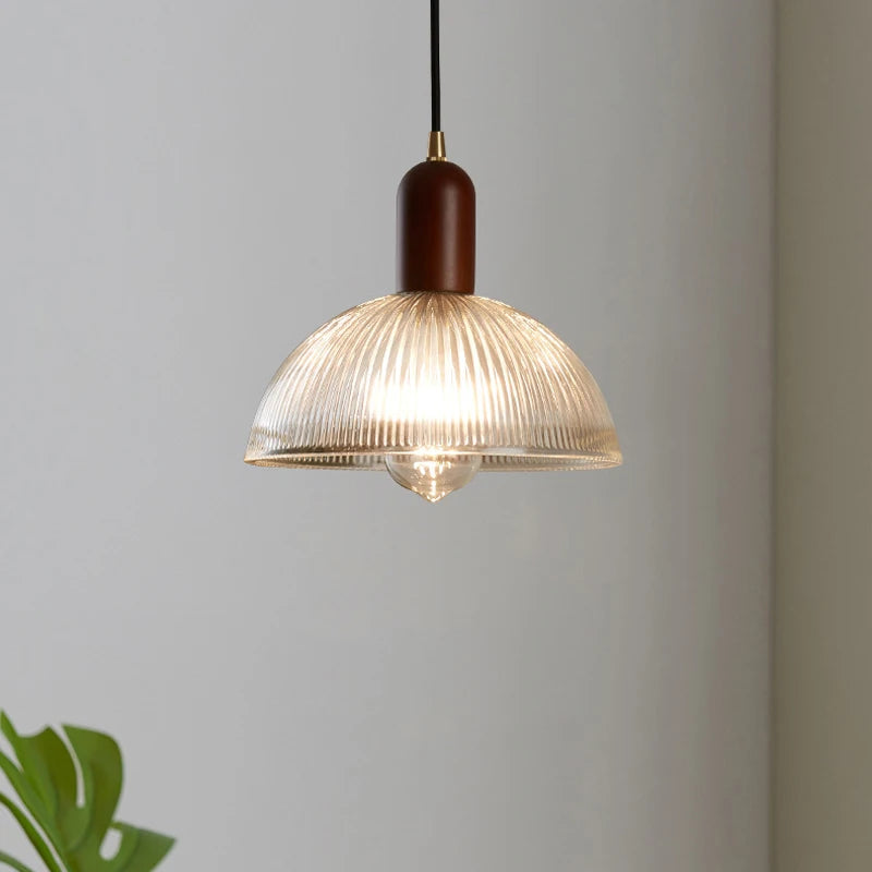 Retro Glass Pendant Light | 7.9in or 9.8in | Nordic Wood Hanging Lamp | Vintage Modern Ceiling Fixture | Brick by Brick