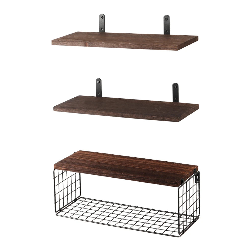 Floating Wall Shelf Set | 3-Piece Storage | Paulownia Wood | Dark Brown | Brick by Brick