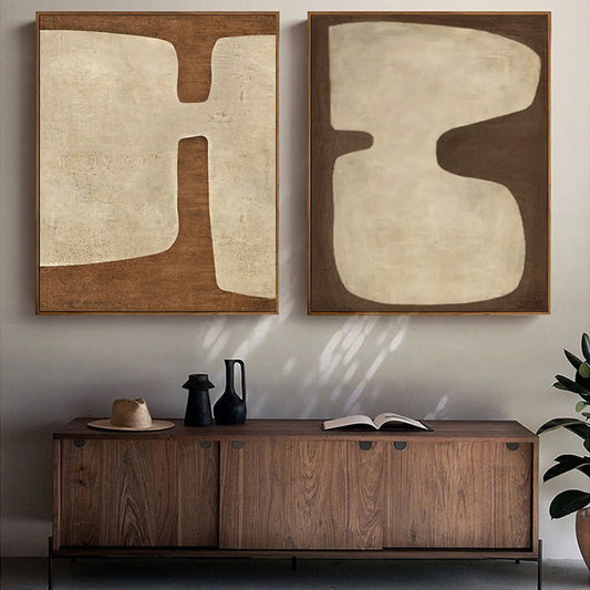 Brown Japandi Canvas Wall Art | 27.6 x 39.4 x 1 in | Modern Abstract Home Decor | Brick by Brick