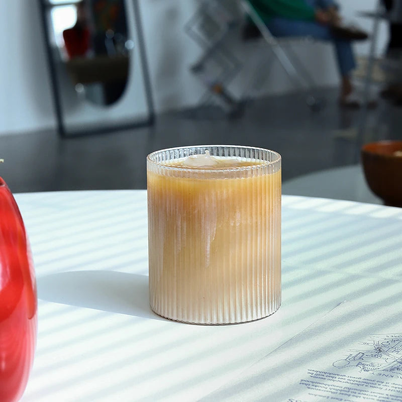 Ribbed Glass Tumbler | 250ml to 350ml | Heat Resistant Vertical Stripe Cup | Nordic Drinking Glass | Brick by Brick