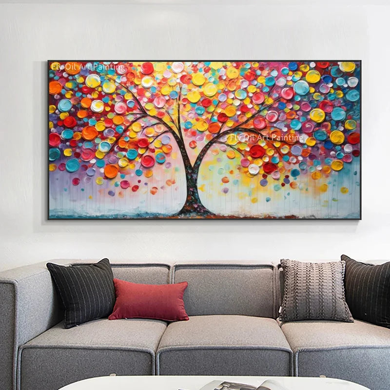 Hand Painted Blossom Tree Wall Art | 19.7 - 59.1 in | Abstract Blue Flower Oil Painting | Modern Canvas | Brick by Brick