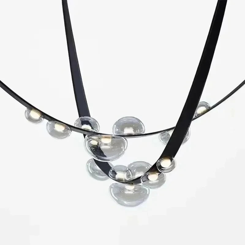 Modern Leather Glass LED Chandelier | 1.2 in long |Metal Pendant Light | Minimalist Ceiling Pendant | Brick by Brick