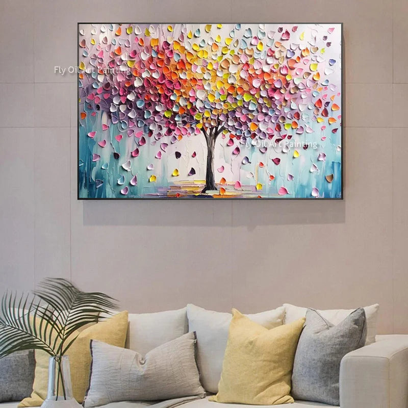 Hand Painted Blossom Tree Wall Art | 19.7 - 59.1 in | Abstract Blue Flower Oil Painting | Modern Canvas | Brick by Brick