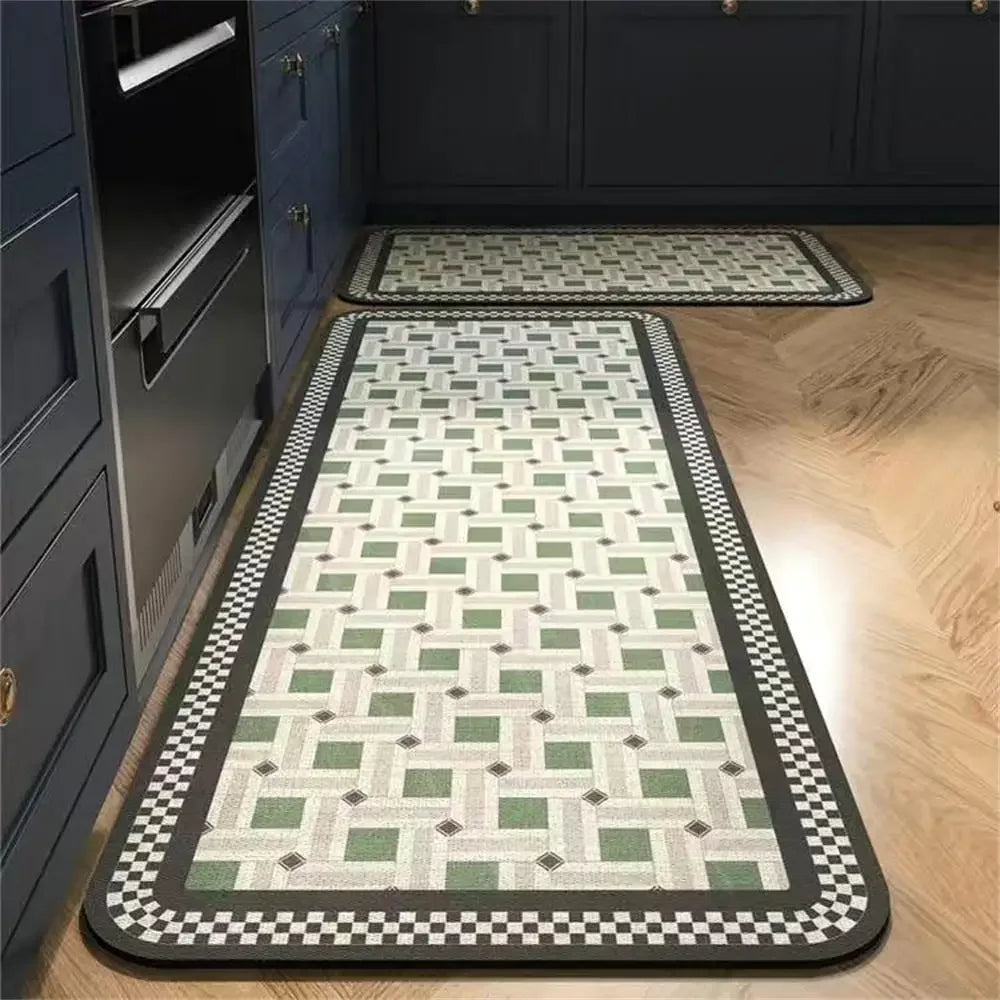 Retro Tile Kitchen Mat | Non-Slip Crystal Velvet Rug | Absorbent Washable Entryway Carpet | Brick by Brick
