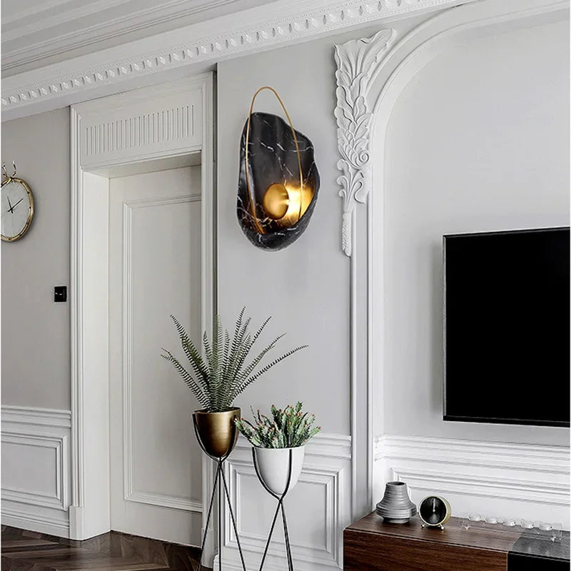 Nordic Marble Wall Lamp | H11.81-11.75 in | Modern LED Sconce | Elegant Home Decor Lighting | Brick by Brick