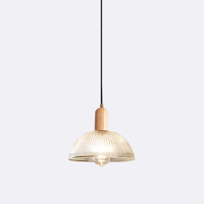 Retro Glass Pendant Light | 7.9in or 9.8in | Nordic Wood Hanging Lamp | Vintage Modern Ceiling Fixture | Brick by Brick