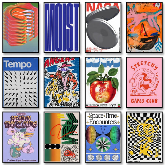 Vintage Abstract  Wall Art | 7.9 - 19.7 in | Mind Maze Poster | Retro Canvas Print | Unframed | Brick by Brick