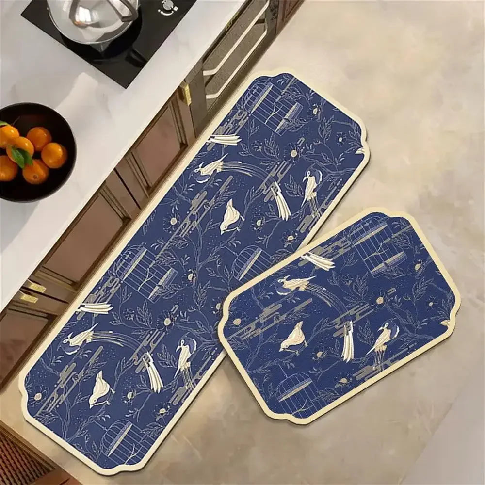 Retro Tile Kitchen Mat | Non-Slip Crystal Velvet Rug | Absorbent Washable Entryway Carpet | Brick by Brick