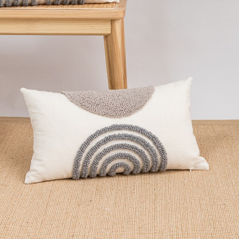 Embroidered Japandi Pillowcase | 17.72 or 19.69 in | Cotton & Linen | Soft Grey & White | Brick by Brick