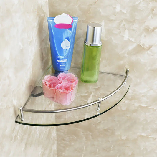 Clear Glass Corner Shower Shelf | 9.8 × 9.8 in | 2 or 3 Tier | Wall Mounted Bathroom Storage | Brick by Brick