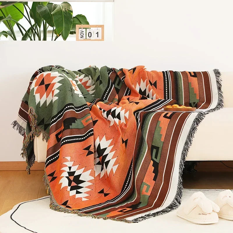 Serenity Boho Blanket | 35 x 35-82.7 in | Woven Throw | Geometric Patterns & Versatile | Brick by Brick