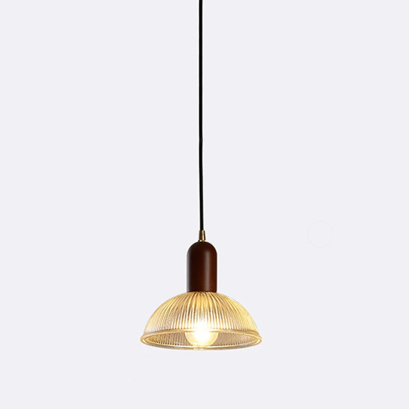 Retro Glass Pendant Light | 7.9in or 9.8in | Nordic Wood Hanging Lamp | Vintage Modern Ceiling Fixture | Brick by Brick