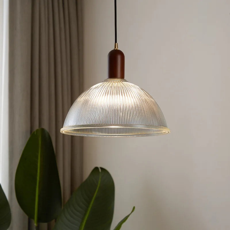 Retro Glass Pendant Light | 7.9in or 9.8in | Nordic Wood Hanging Lamp | Vintage Modern Ceiling Fixture | Brick by Brick