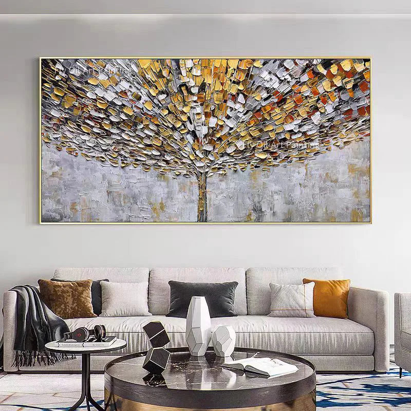 Hand Painted Blossom Tree Wall Art | 19.7 - 59.1 in | Abstract Blue Flower Oil Painting | Modern Canvas | Brick by Brick