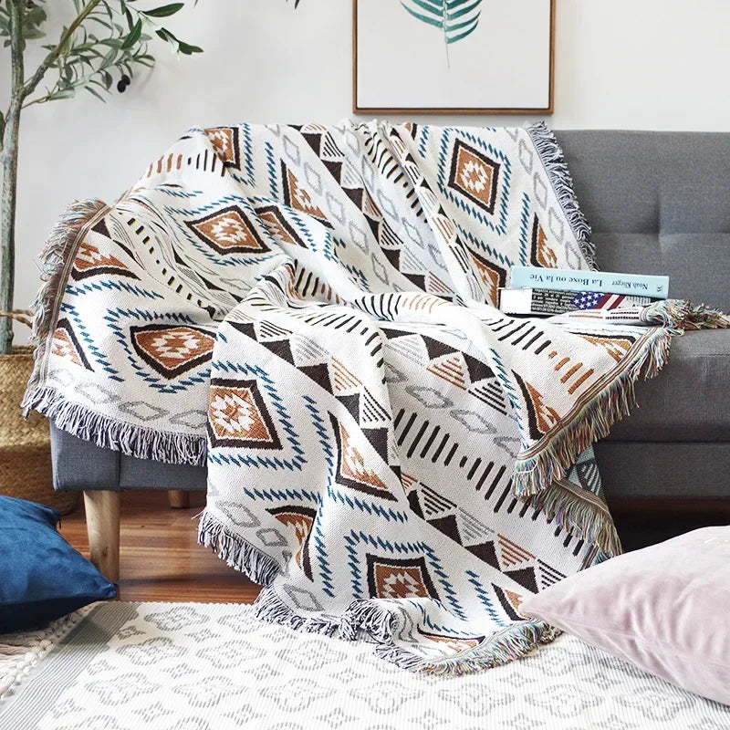 Serenity Boho Blanket | 35 x 35-82.7 in | Woven Throw | Geometric Patterns & Versatile | Brick by Brick