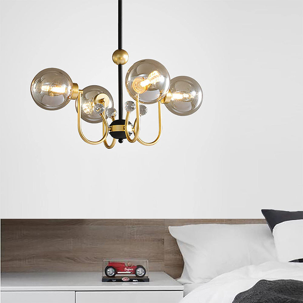 Modern Chrome Chandelier | Nordic Glass Ceiling Light | 25.6–37 x 29.5 in | Contemporary Home Lighting | Brick by Brick