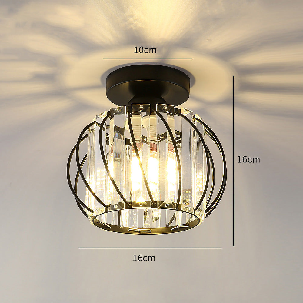 Modern Black Cage Ceiling Light | Iron Frame with Clear Glass Panels | E27 Bulb | Brick by Brick