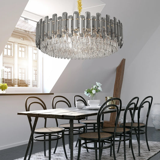 Crystal Chandelier | 15.7 × 29.9 in | 4-Layer Modern Pendant Light | Adjustable Ceiling Lamp with 3 Lights | Brick by Brick