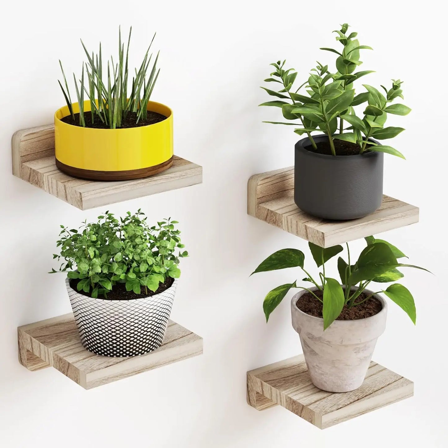 Mini Wooden Floating Shelves | 5 × 5 in | 4-Pack Wall Ledges | Rustic Home Display