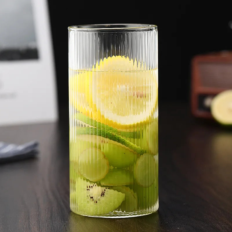 Ribbed Glass Tumbler | 250ml to 350ml | Heat Resistant Vertical Stripe Cup | Nordic Drinking Glass | Brick by Brick