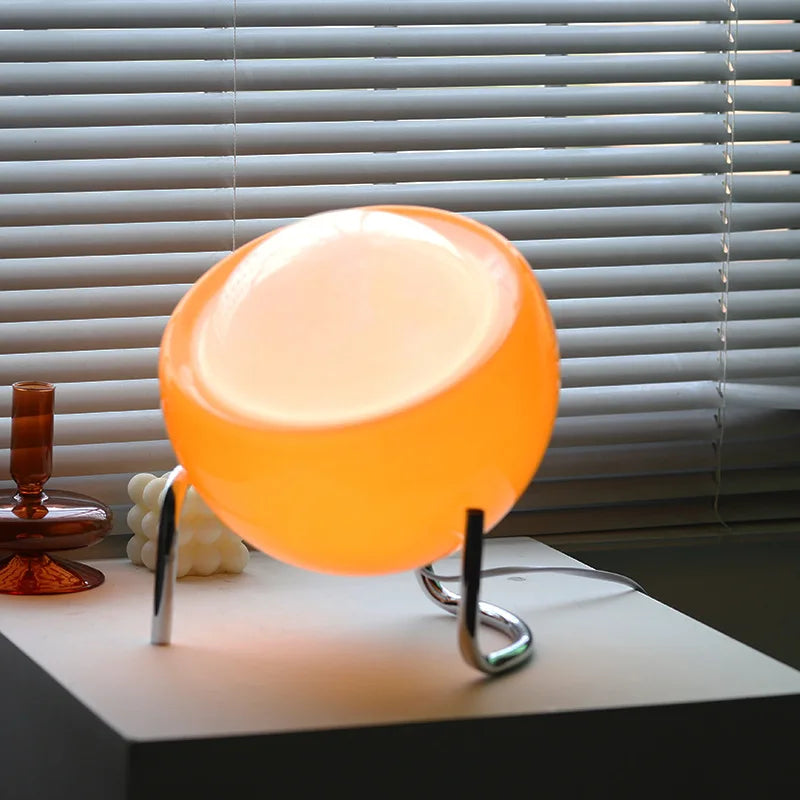Bauhaus Glass Table Lamp | 9.1 x 9.8 in | Retro LED Night Light | Stainless Steel Base | Warm Ambient Lighting | Brick by Brick