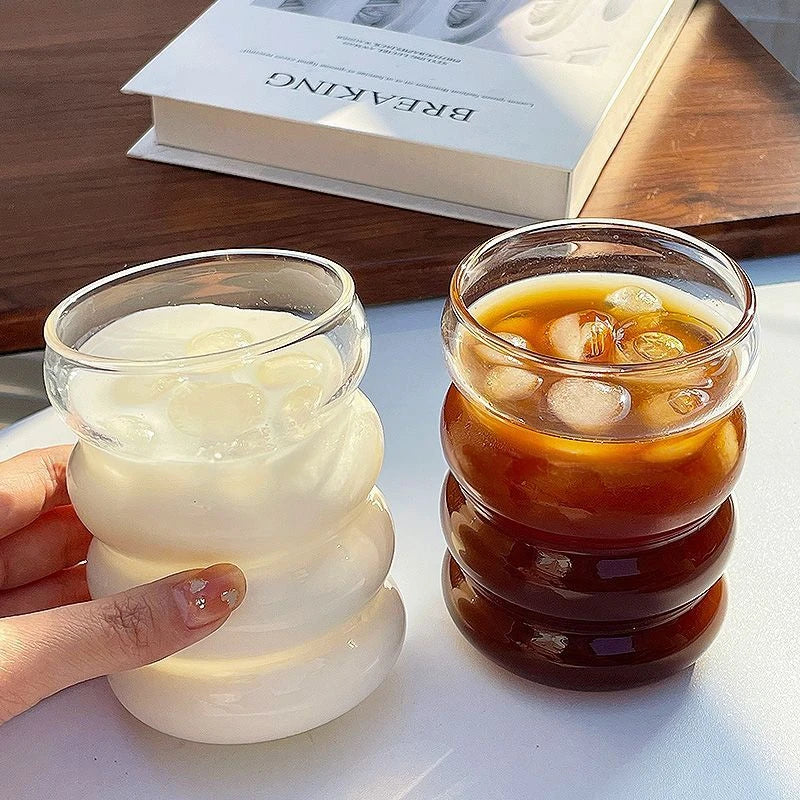 Wave Glass Cup | Transparent Ripple Drinking Cup | 300ml to 650ml | Creative Mug | Brick by Brick