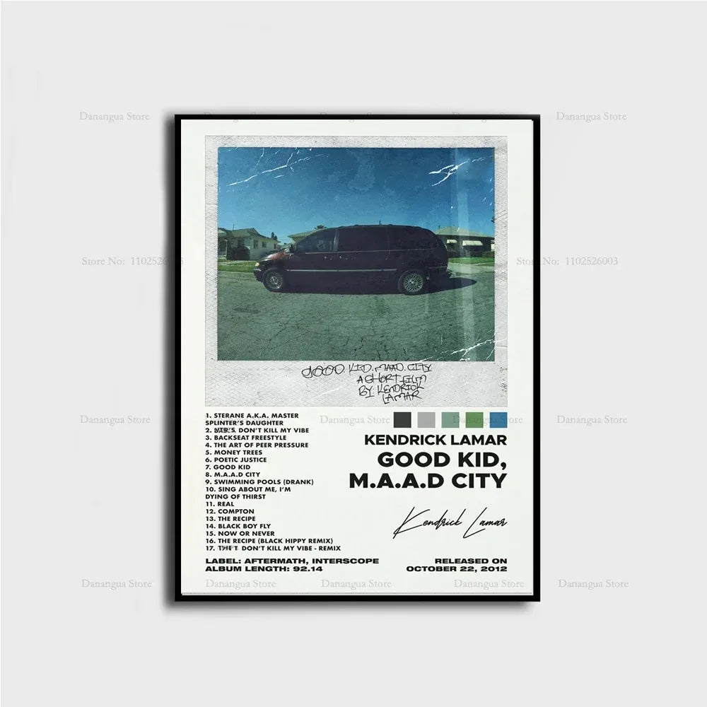 Kendrick Lamar Album Canvas Wall Art | 7.9 - 19.7 in | Good Kid Maad City Poster | Hip Hop Music Decor | Unframed | Brick by Brick