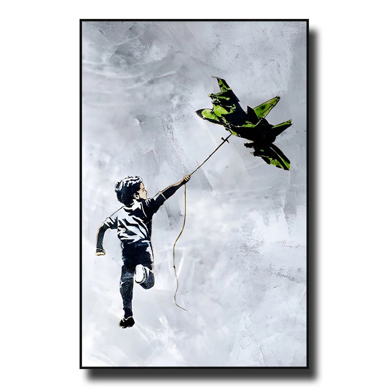 Street Graffiti Wall Art Canvas | 7.9 - 21.7 in | Banksy Girl with Balloon Poster | Modern Abstract Decor | Unframed | Brick by Brick