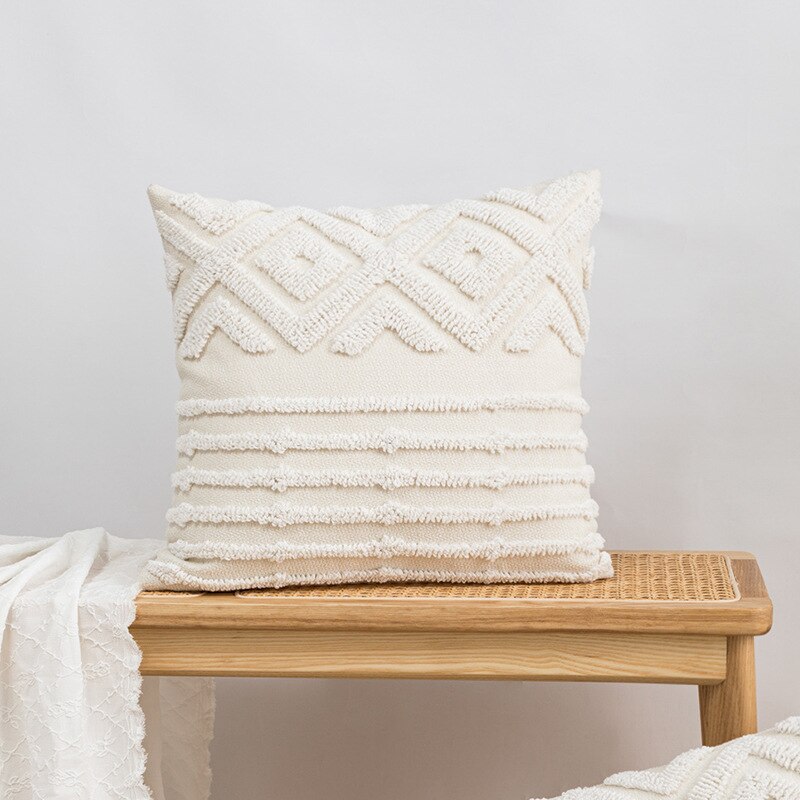 Embroidered Japandi Pillowcase | 17.72 or 19.69 in | Cotton & Linen | Soft Grey & White | Brick by Brick