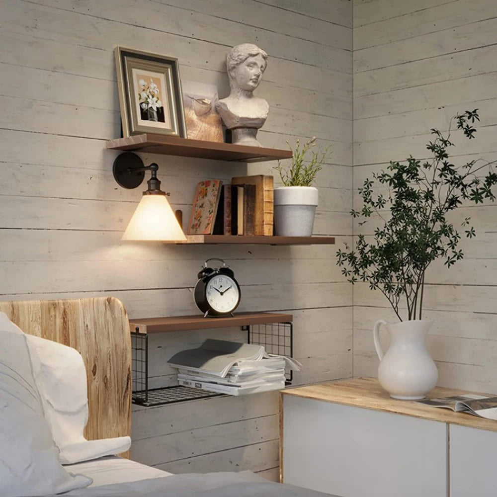 Floating Wall Shelf Set | 3-Piece Storage | Paulownia Wood | Dark Brown | Brick by Brick