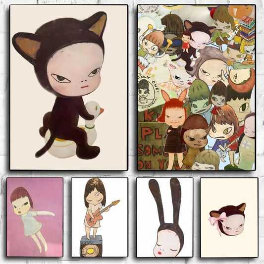 Vintage Kraft Paper Wall Art | 3.9 - 19.7 in | Yoshitomo Nara Poster |  Adhesive, Waterproof, Unframed | Home & Cafe Decor | Brick by Brick