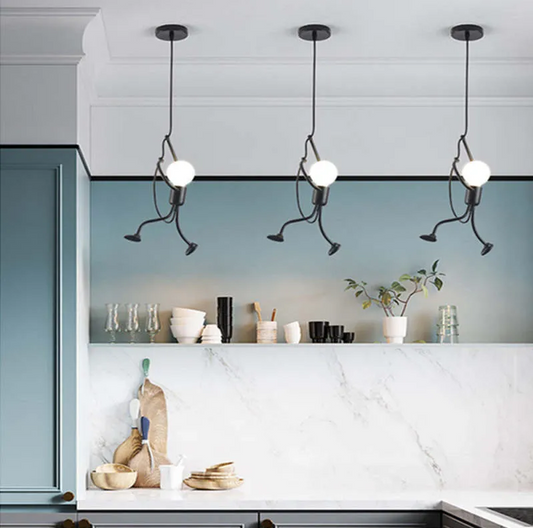 Little Man Iron Chandelier | Modern Creative LED Pendant | Black E27 Flush Mount Light | Brick by Brick