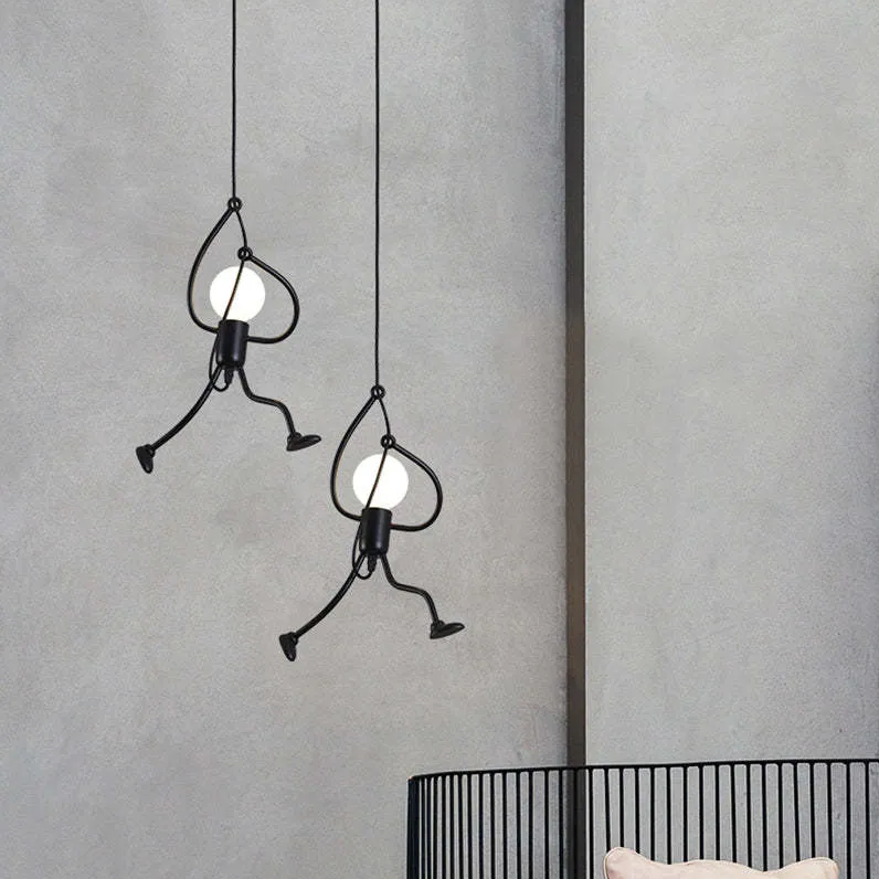 Little Man Iron Chandelier | Modern Creative LED Pendant | Black E27 Flush Mount Light | Brick by Brick