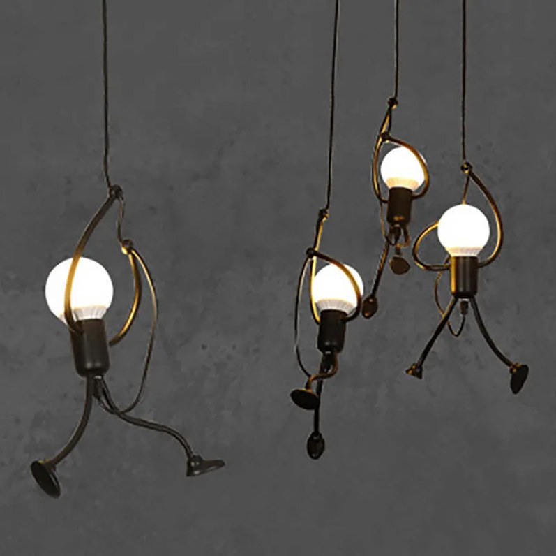 Little Man Iron Chandelier | Modern Creative LED Pendant | Black E27 Flush Mount Light | Brick by Brick