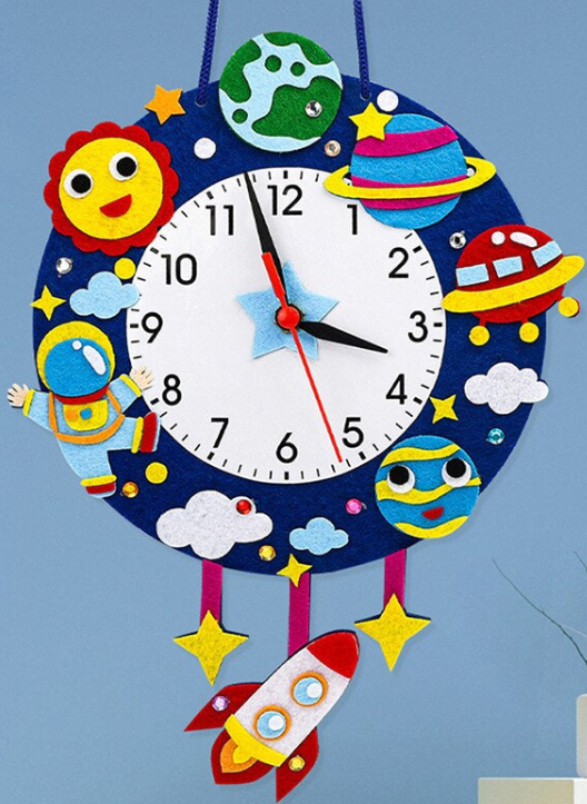 Space Theme Kids Wall Clock | 8.7 x 11.4 in | Astronaut & Planet Design | Cosmic Wall Decor for Children | Brick by Brick