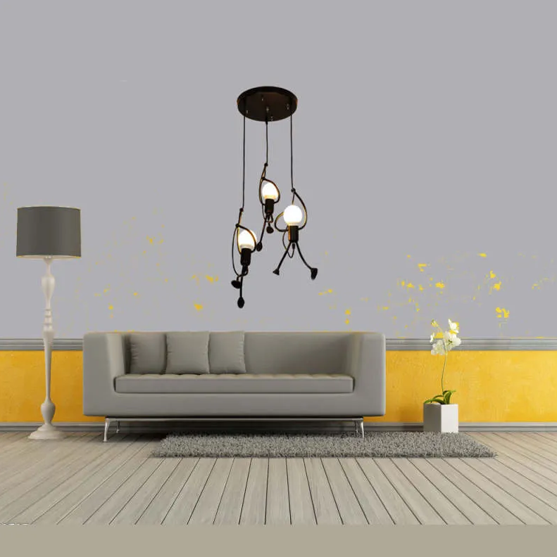 Little Man Iron Chandelier | Modern Creative LED Pendant | Black E27 Flush Mount Light | Brick by Brick