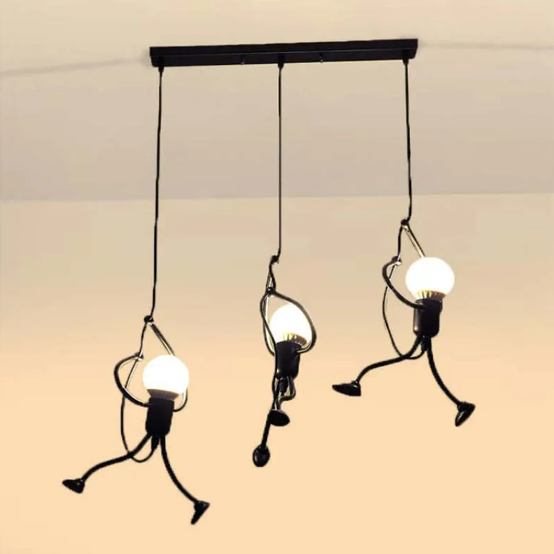 Little Man Iron Chandelier | Modern Creative LED Pendant | Black E27 Flush Mount Light | Brick by Brick