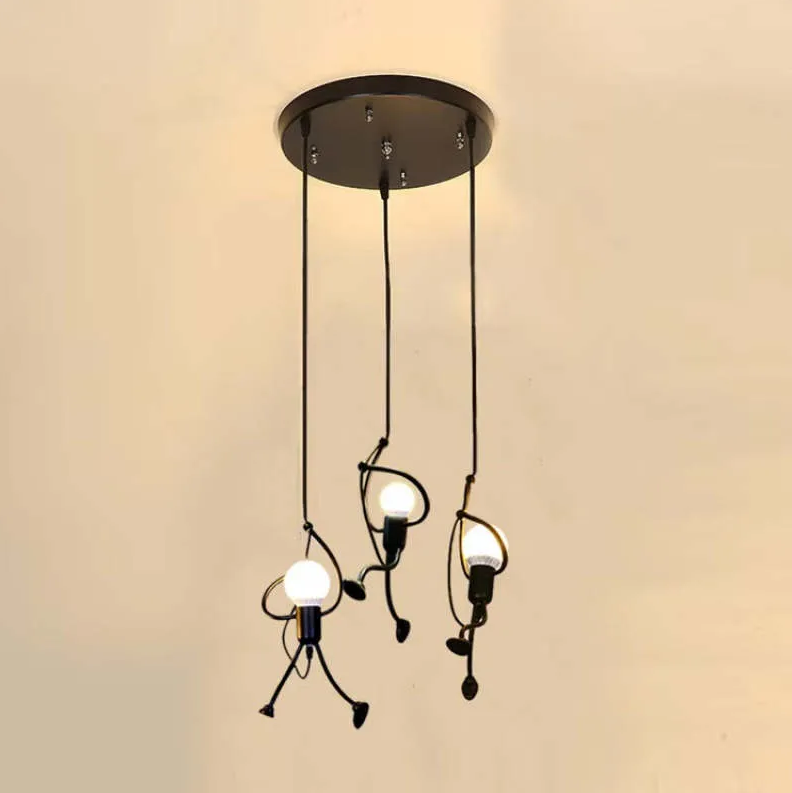Little Man Iron Chandelier | Modern Creative LED Pendant | Black E27 Flush Mount Light | Brick by Brick