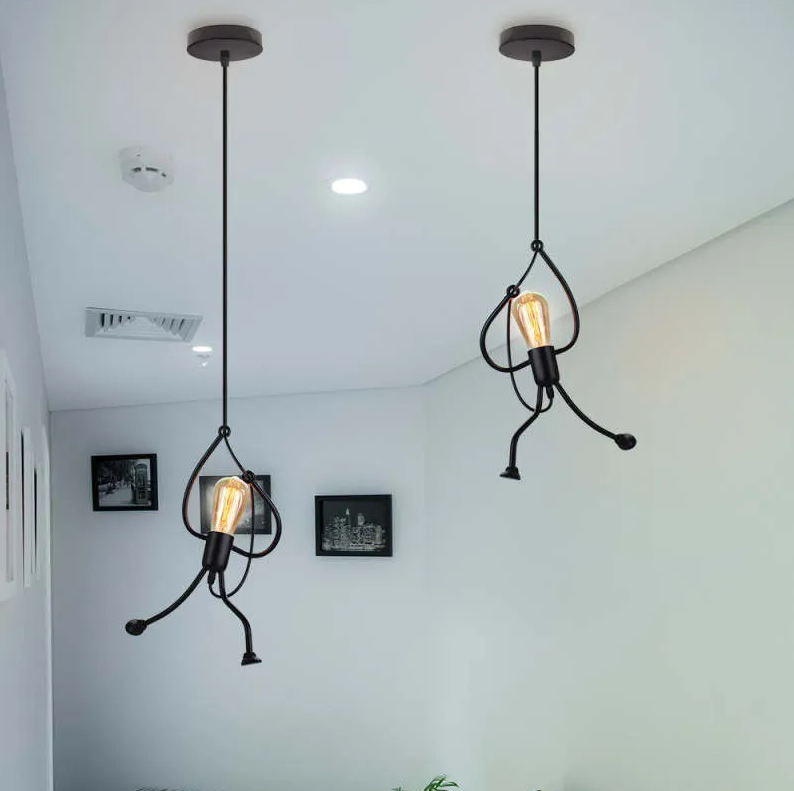 Little Man Iron Chandelier | Modern Creative LED Pendant | Black E27 Flush Mount Light | Brick by Brick