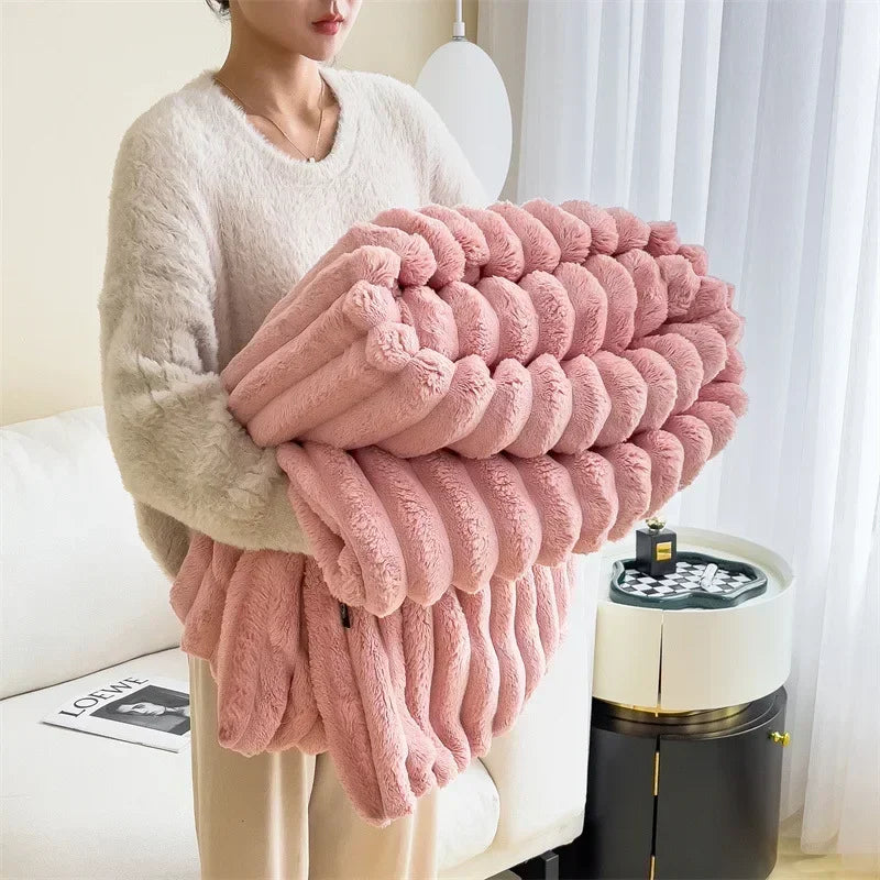 Cozy Fleece Throw Blanket | Checked Faux Lambswool | Ultra Soft Winter Blanket | Brick By Brick
