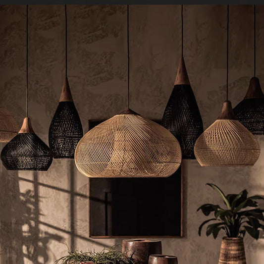 Japanese Rattan Pendant Light | D9.8-D23.6 x H19.7-H11.8 in | Handmade Wicker | Brick by Brick